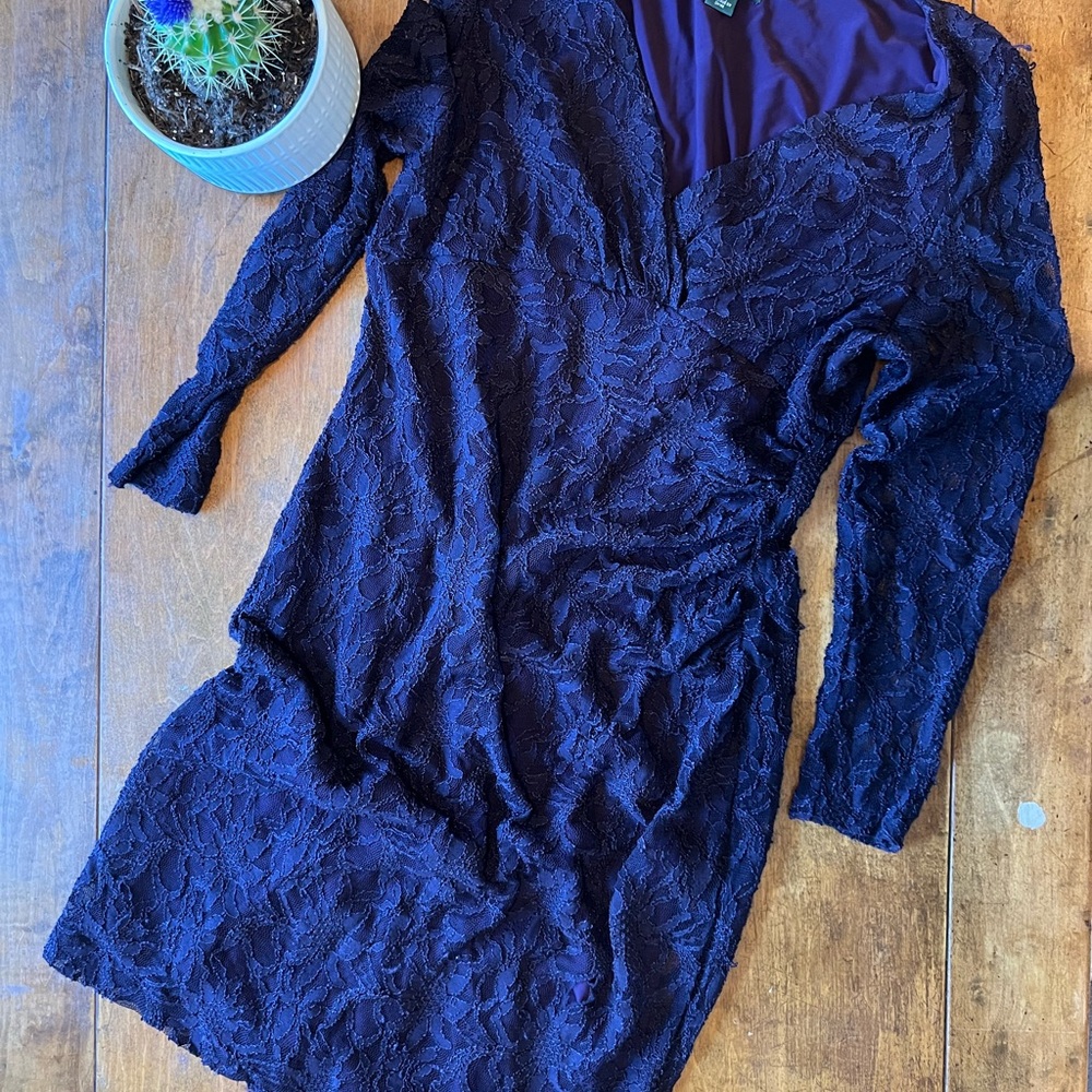 Lauren Ralph Lauren Purple Lace Dress Womens Size 16 Long Sleeve